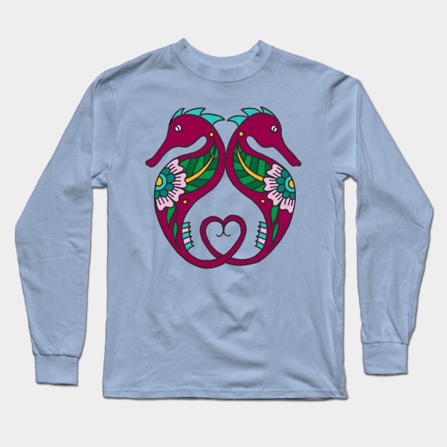 Seahorses with Heart Tail Long Sleeve T-Shirt by HLeslie Design